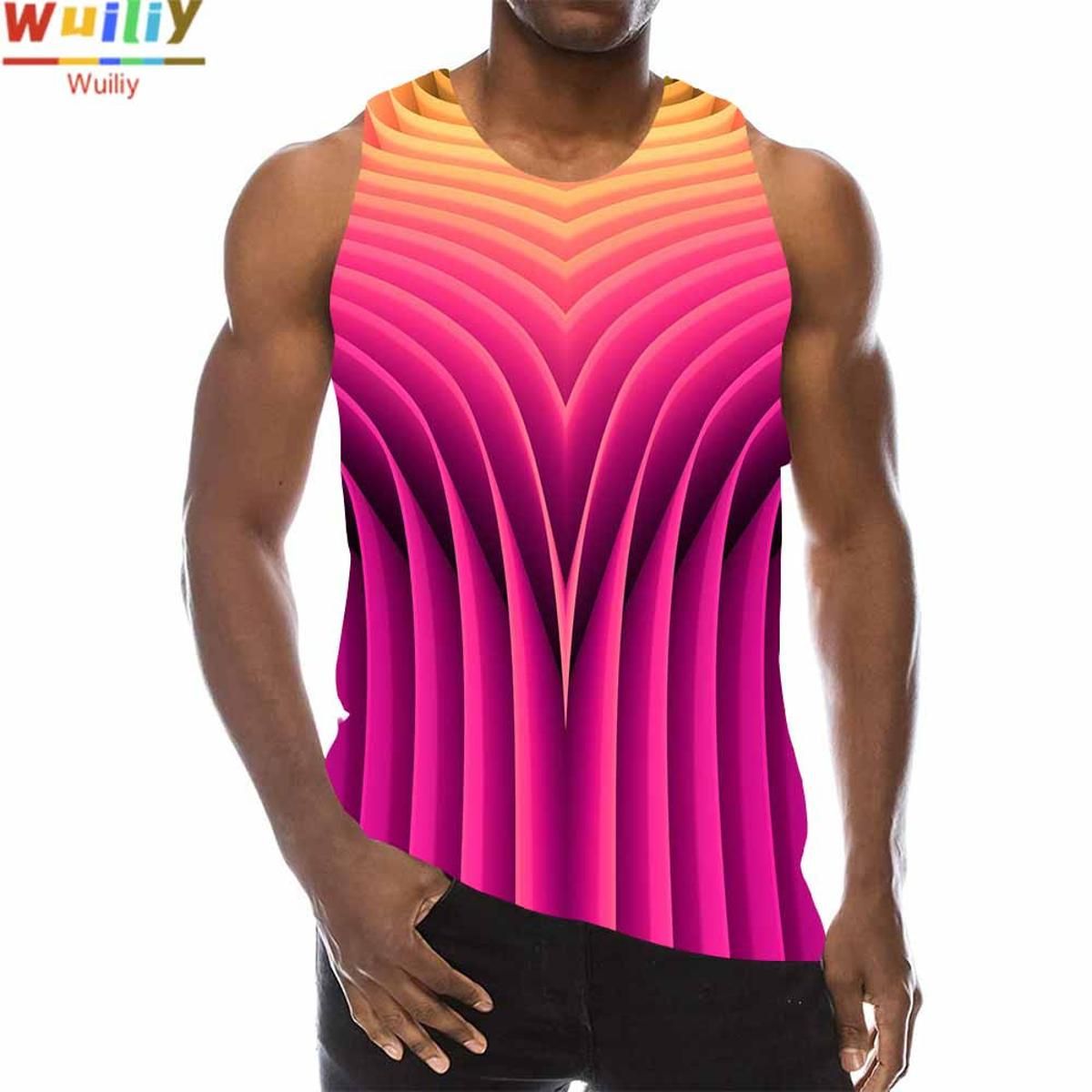 Blue Lines TaTop For Men 3D Print Psychedelic Sleeveless Pattern Top Graphic Vest Streetwear Novelty Hop Tees