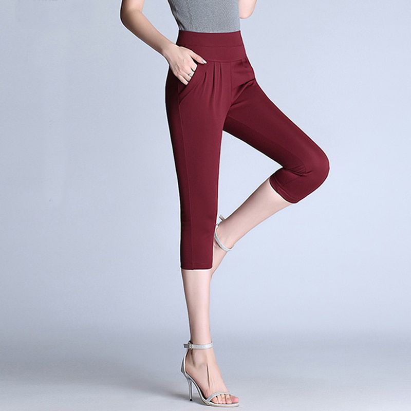 Plus Size High Waist Pants For Women Stretch Loose Harem Pants Trousers Womens Elegant Office Lady Pleated Straight Pants