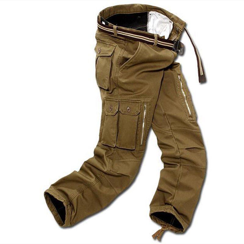29-40 Plus size Men Cargo Pants Winter Thick Warm Pants Full Length Multicket Casual  Baggy Tactical Trousers