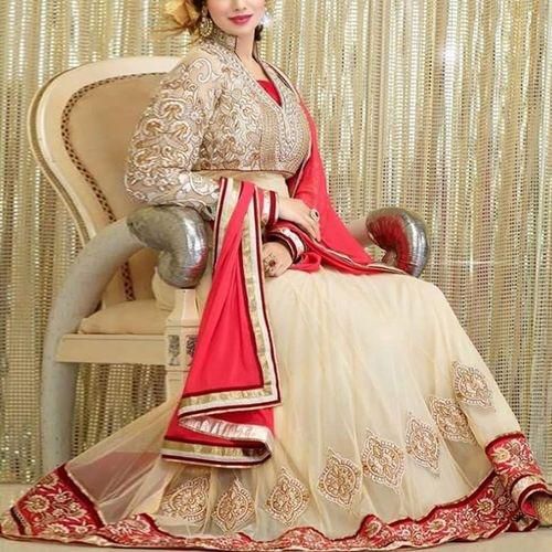 Corn Silk Semi-Stitched Georgette Gown For Women