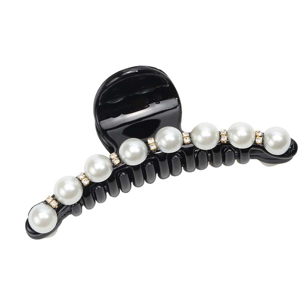 【ALLGOOD】Fashion Black Lady  Pearl Banana Grips Hair Clips Crab Clamp Hair Claws
