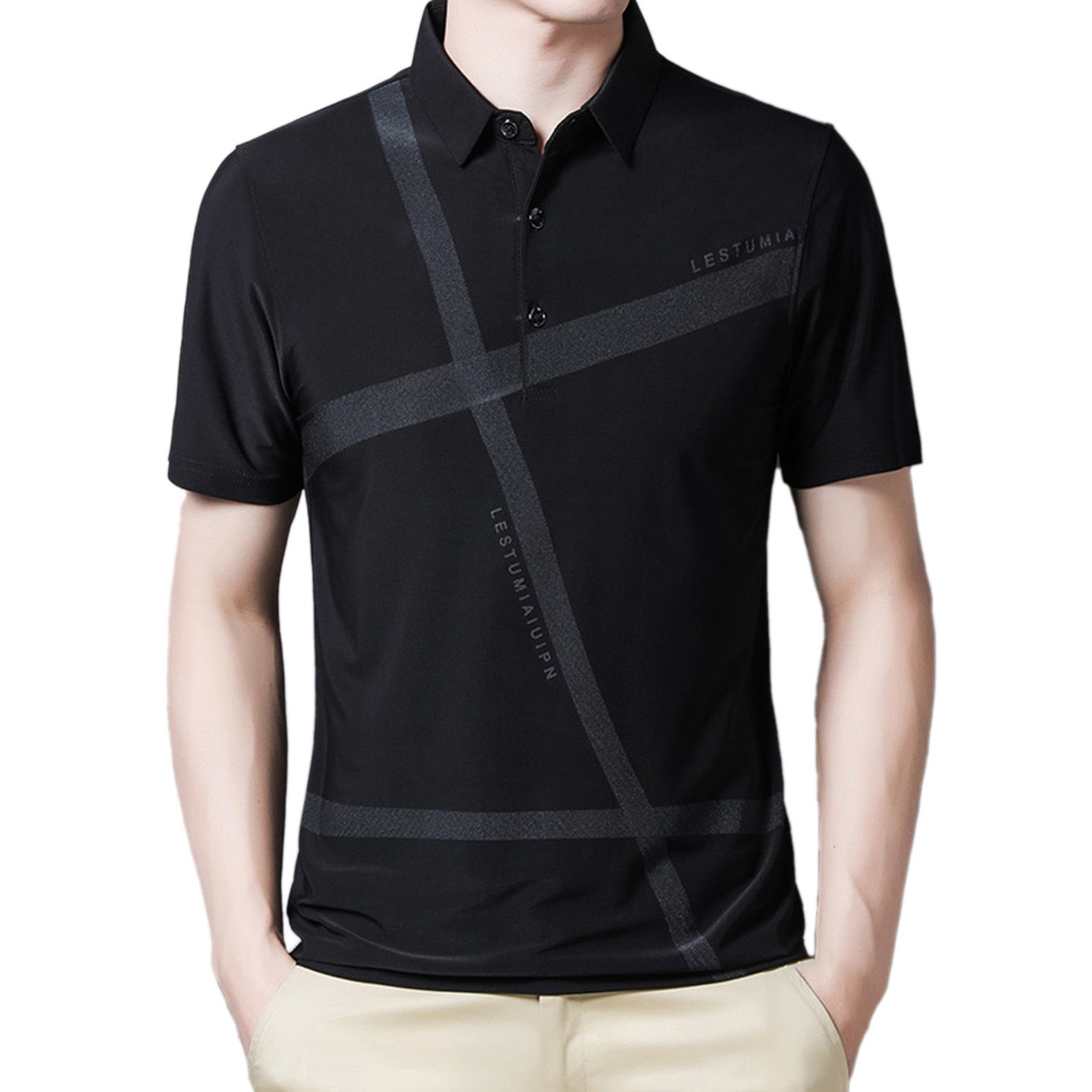 Lapel Shirt Letters Printing Washable Thin Men Short Sleeve Shirt for Daily Life