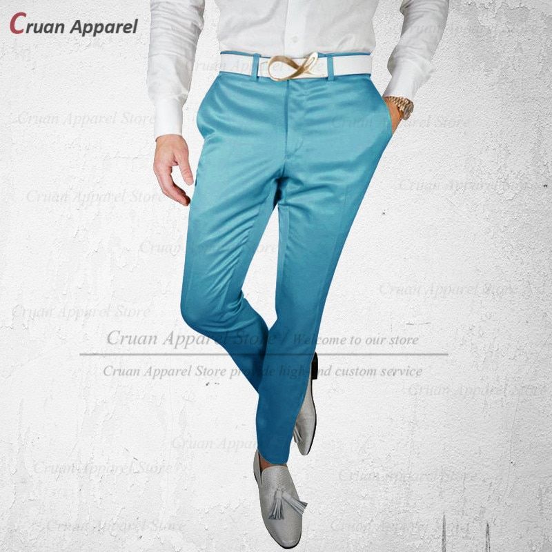 Royal Blue Satin Shiny Men's Suit Pants Slim Fit Formal Business Male Pants Tailor-made Groomsmen Groom Wedding Trousers