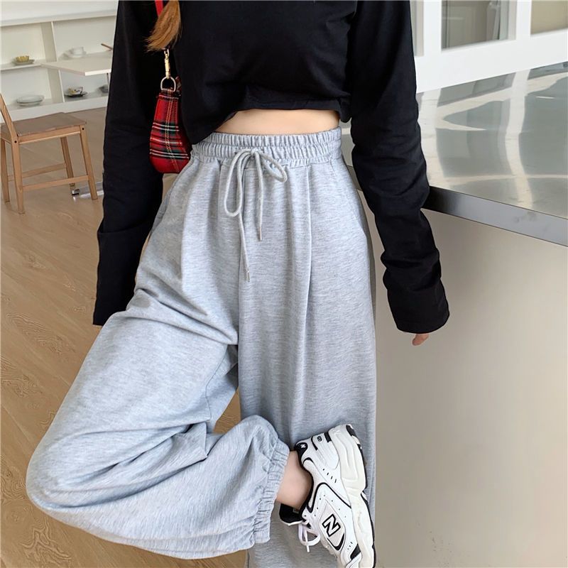 Women's Gray Sports Pants Fall Style Loose-fitting Loose Pants Fashion Casual Sports Pants Black Trousers Jogger Streetwear
