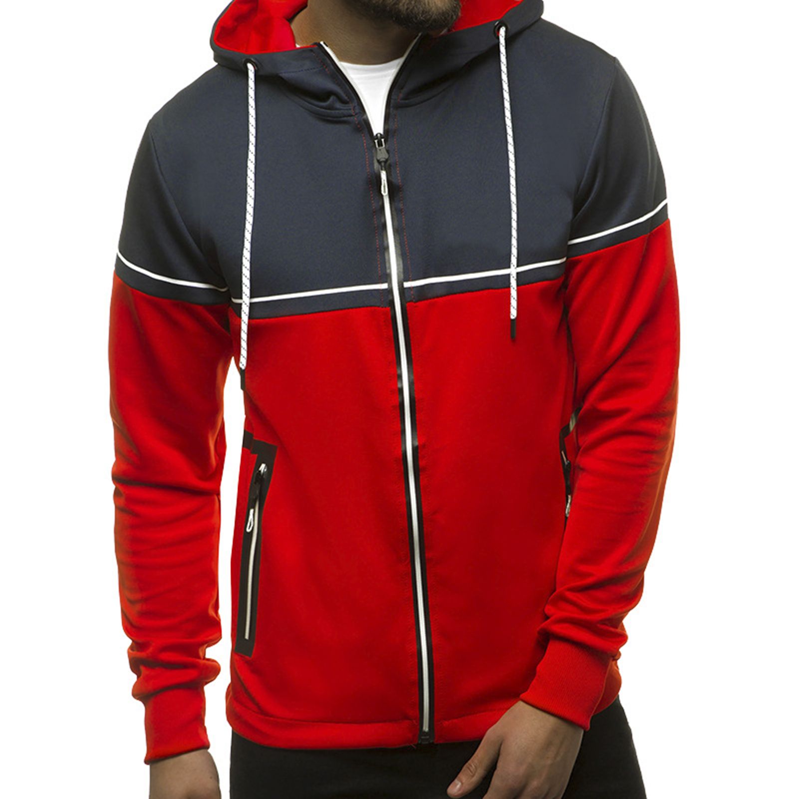 Men Jacket Comfortable Men Hooded Sweatshirt Jacket with Front Pockets