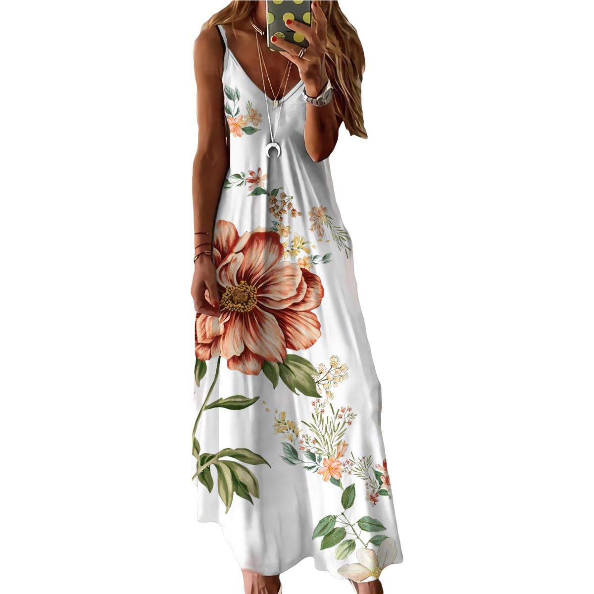 Sunnyheart Casual Dress Printing Low Cut Casual Dress