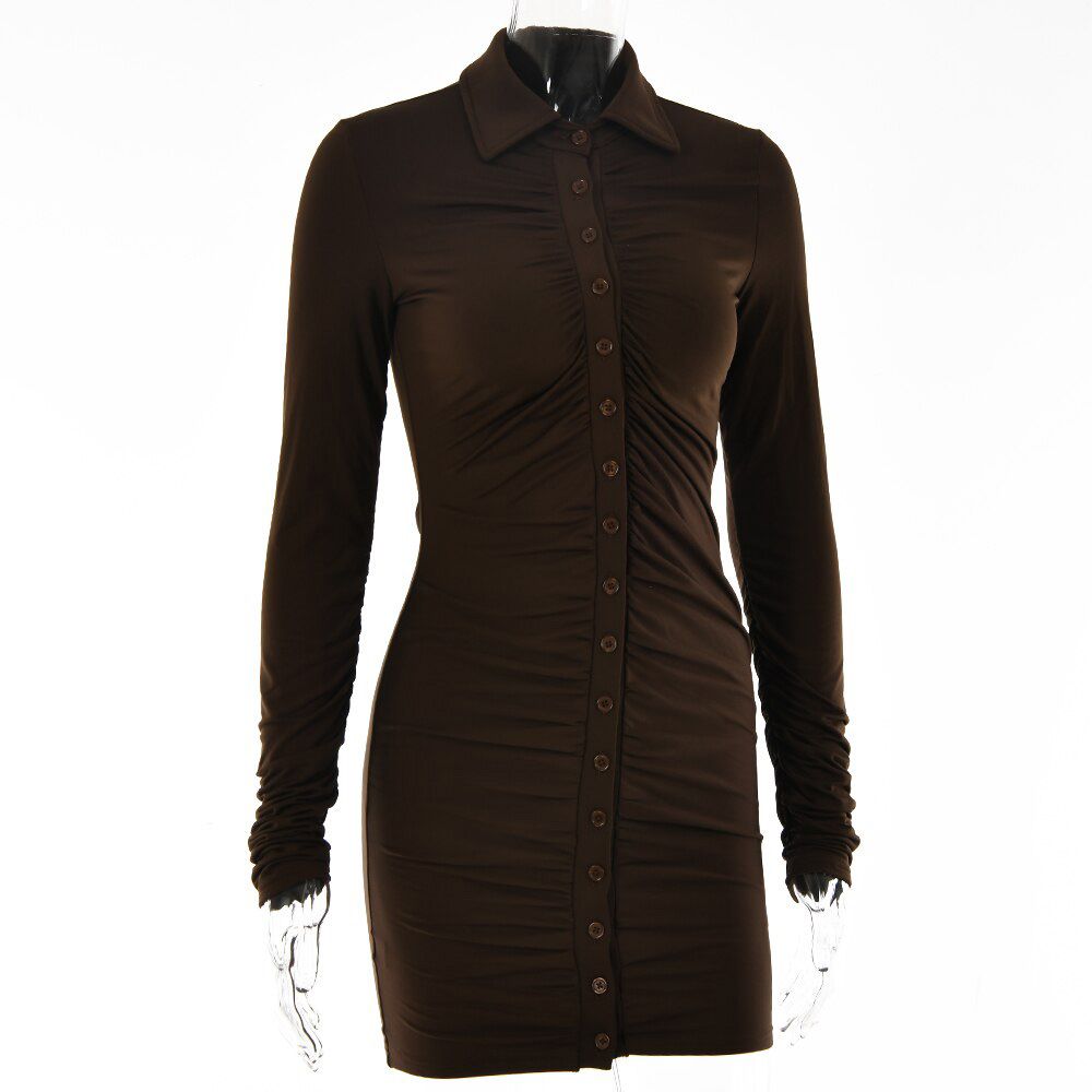 New Autumn Casual Women's Dresses Vintage Bodycon Single-ed Summer Dress Simply Ruched Y2K Women's Clothing