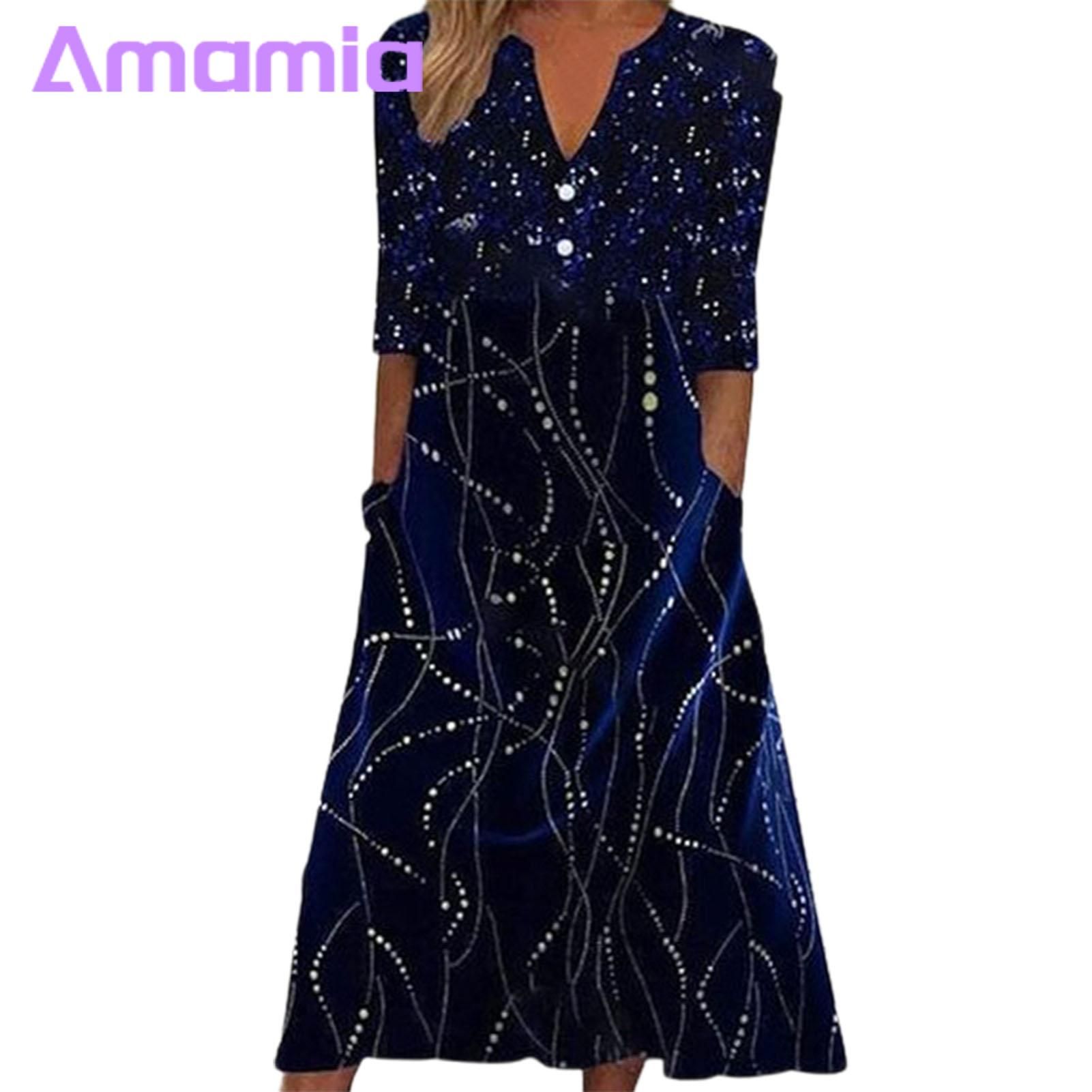 Amamia Casual Dress A-Line Women Elegant Print Summer Dress