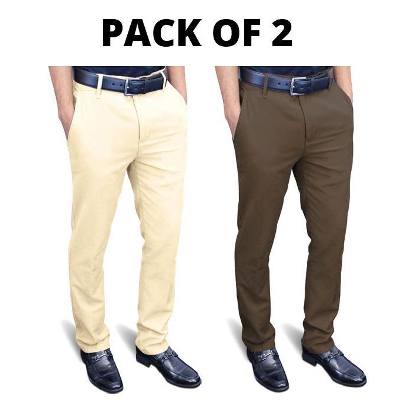 Pack of 2 Light Grey and Tan Twill Gabardine Pant for Men