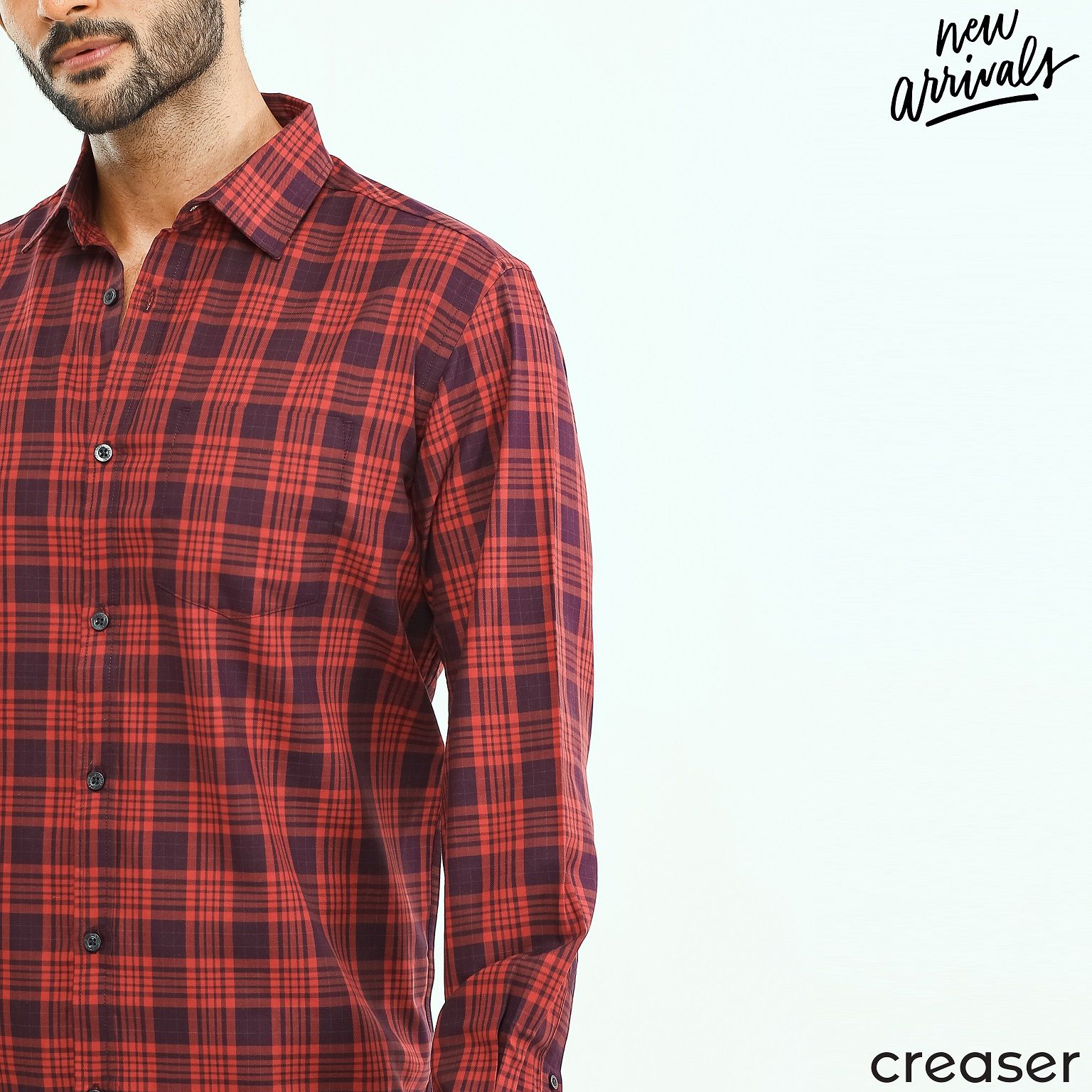 Premium Brick Red Color Check Full Sleeves Casual Shirt for Men (Shirt for Men Creaser Casual Shirt for Men)