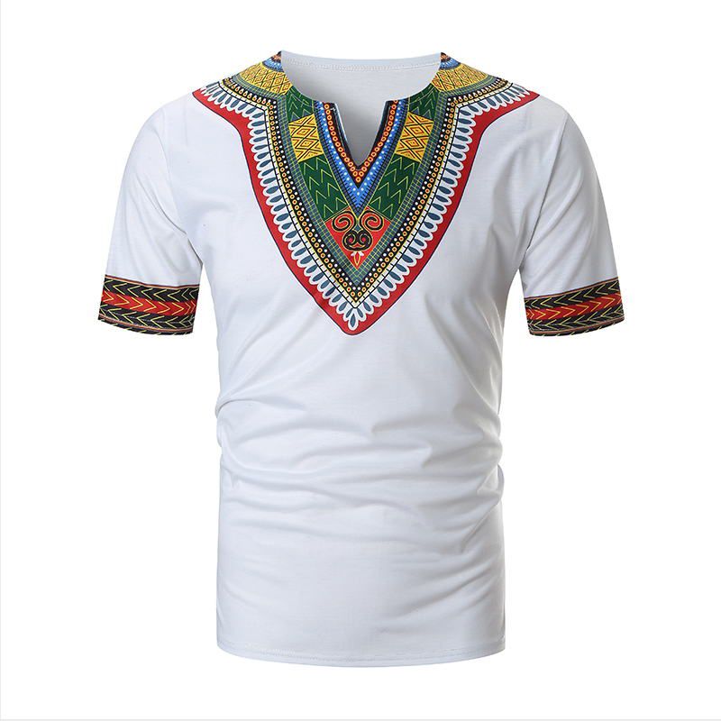 2021 New Arrived Folk-custom T-shirts Men Summer Casual African Print V Neck Pullover Short Sleeve T-shirt Top Blouse camiseta