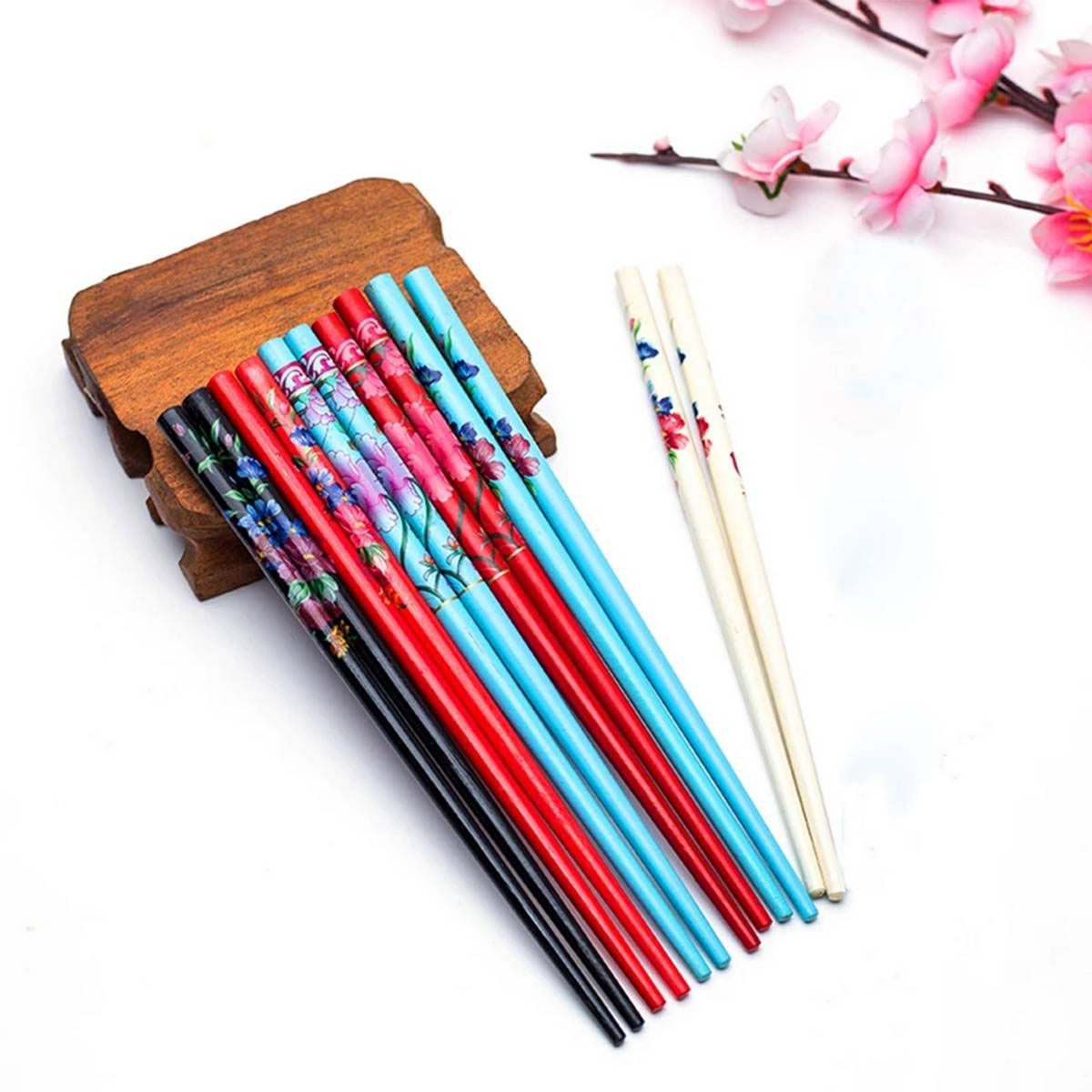 6Pcs Hand-carved Hair Stick Vintage Painting hairpin Colorful Natural wood Retro Style Hairpin Women Chopstick Hair Stick - Hair Band