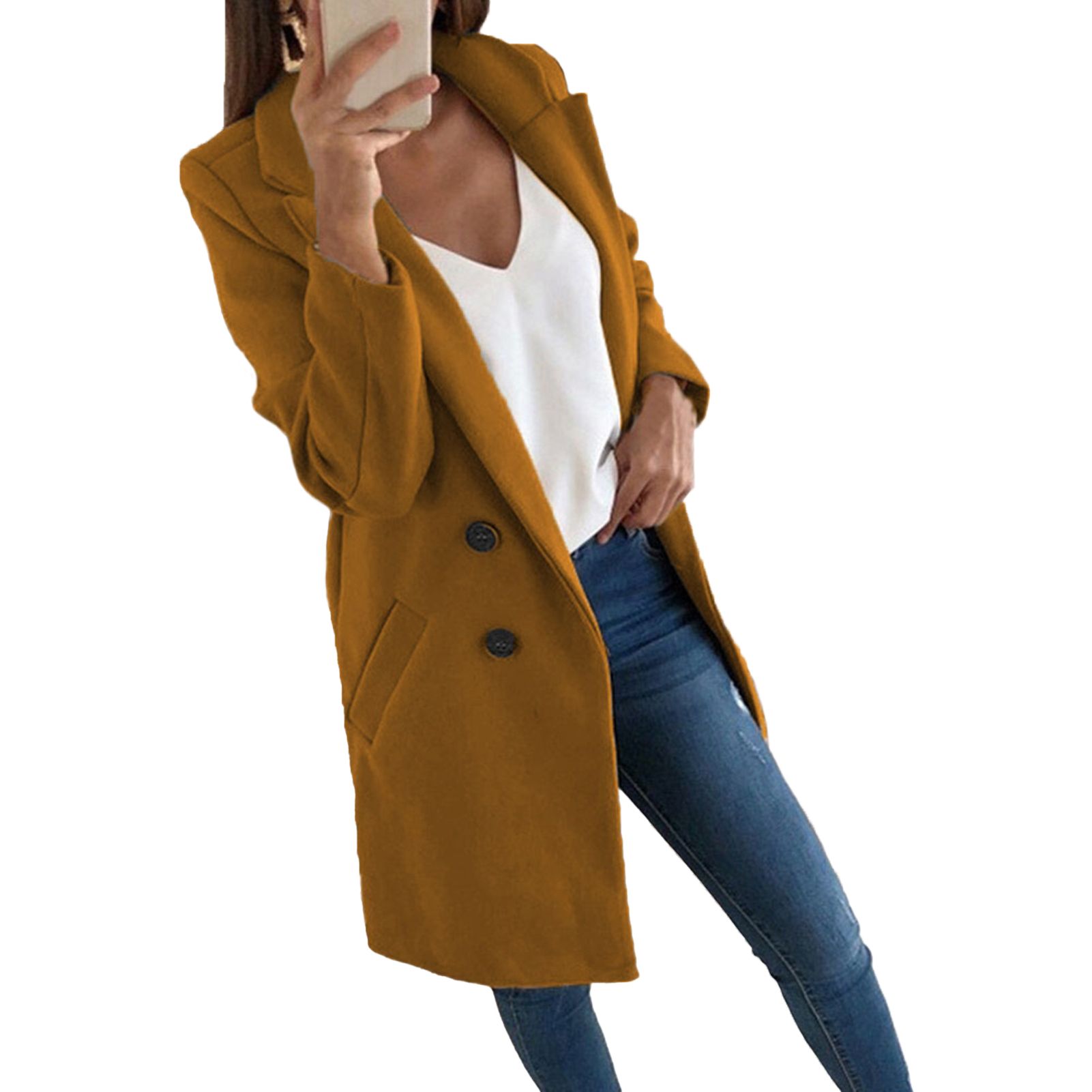 Overcoat Pockets Mid-length Slim Long Coat