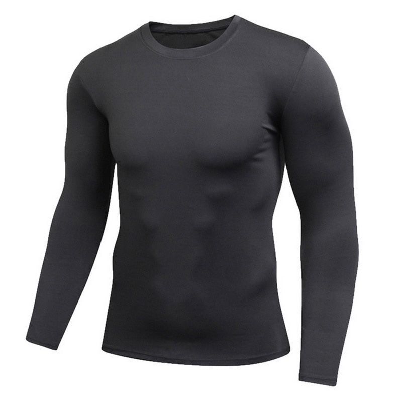 Spring Men's Pure Color Srts Tight Elastic Sweating Quick Drying Long Sleeved Shirt Compression Fitness Shirt