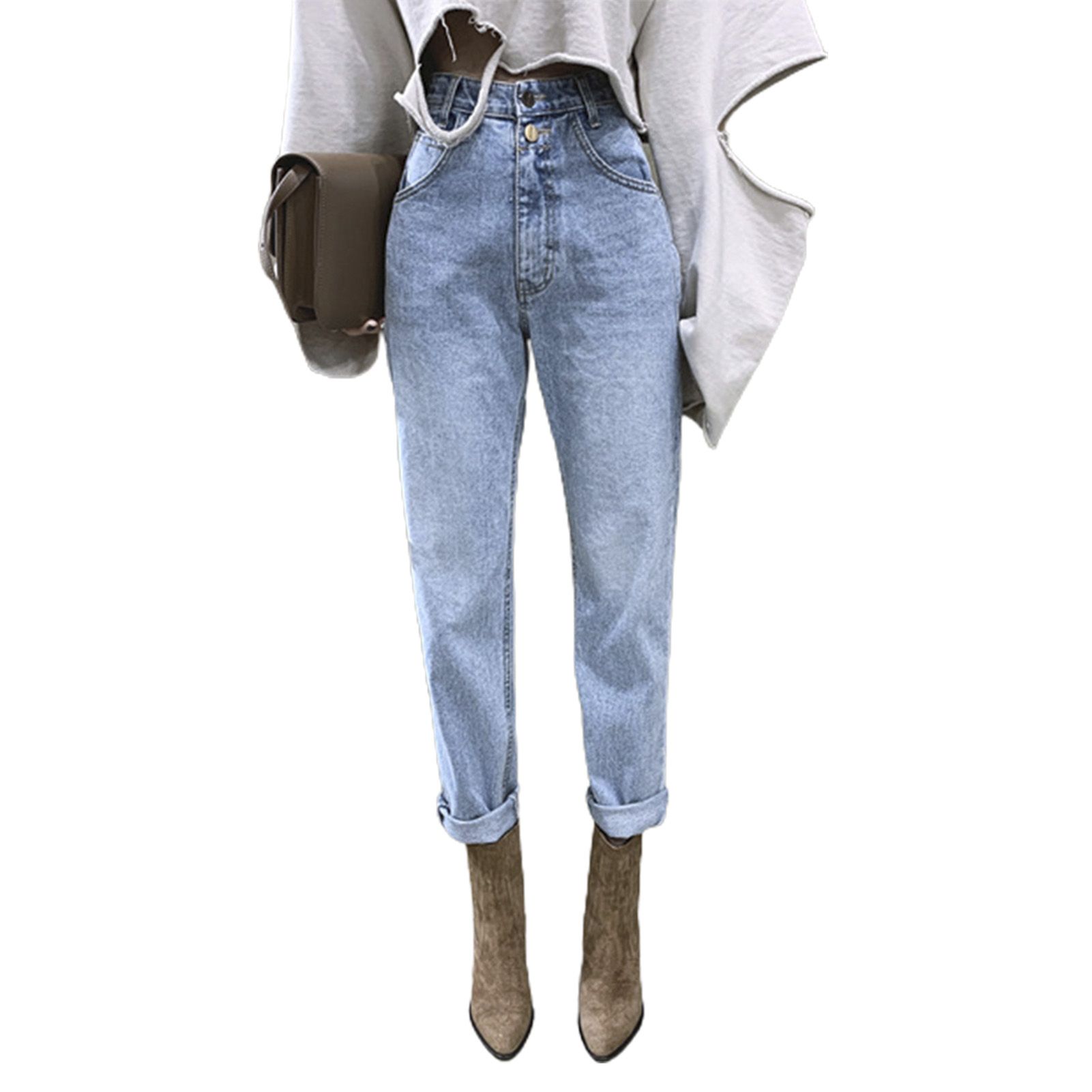 Slim Jeans Wear Resistant Women High Waist Denim Trousers