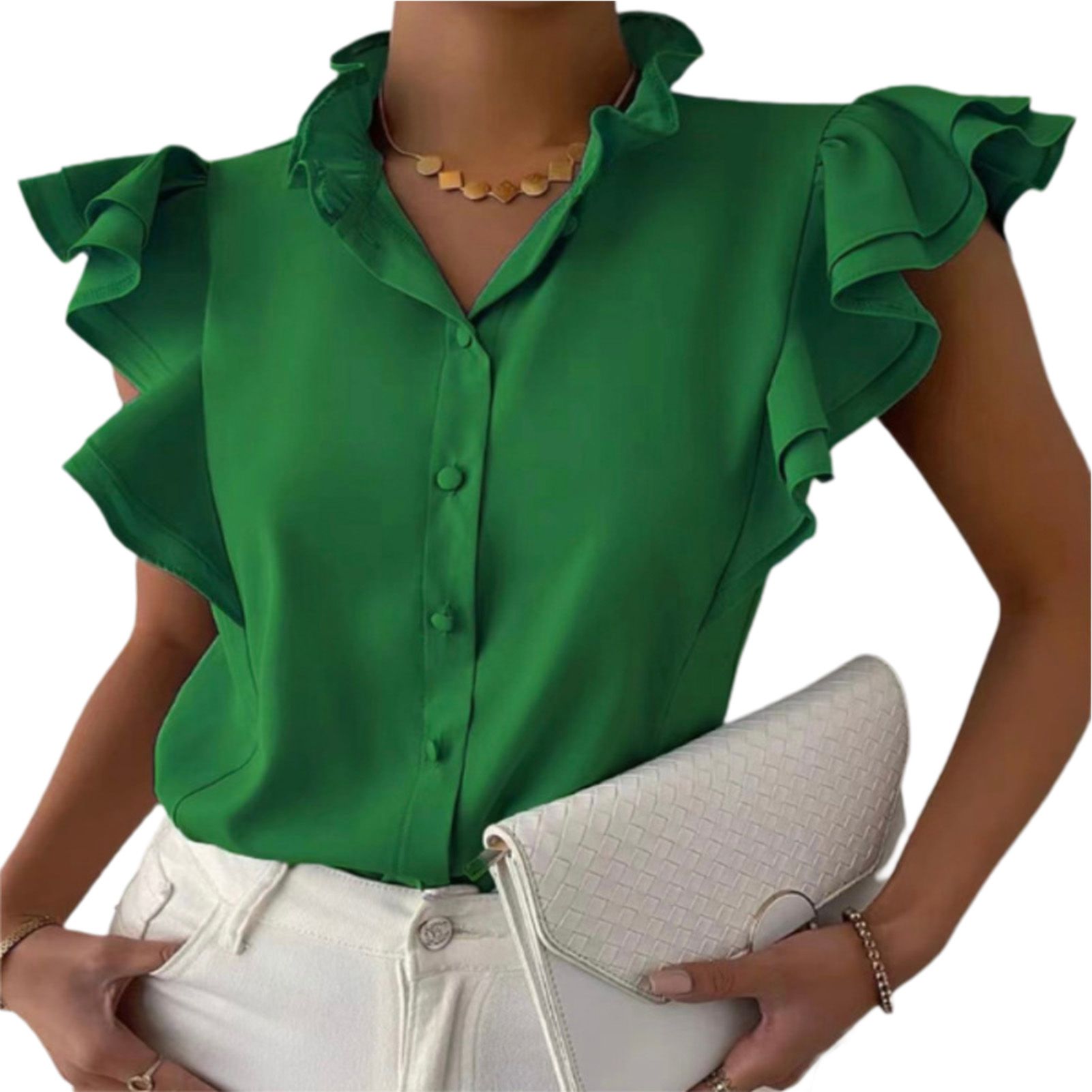 Party Shirt Stand Collar Pure Color Buttons Shirt