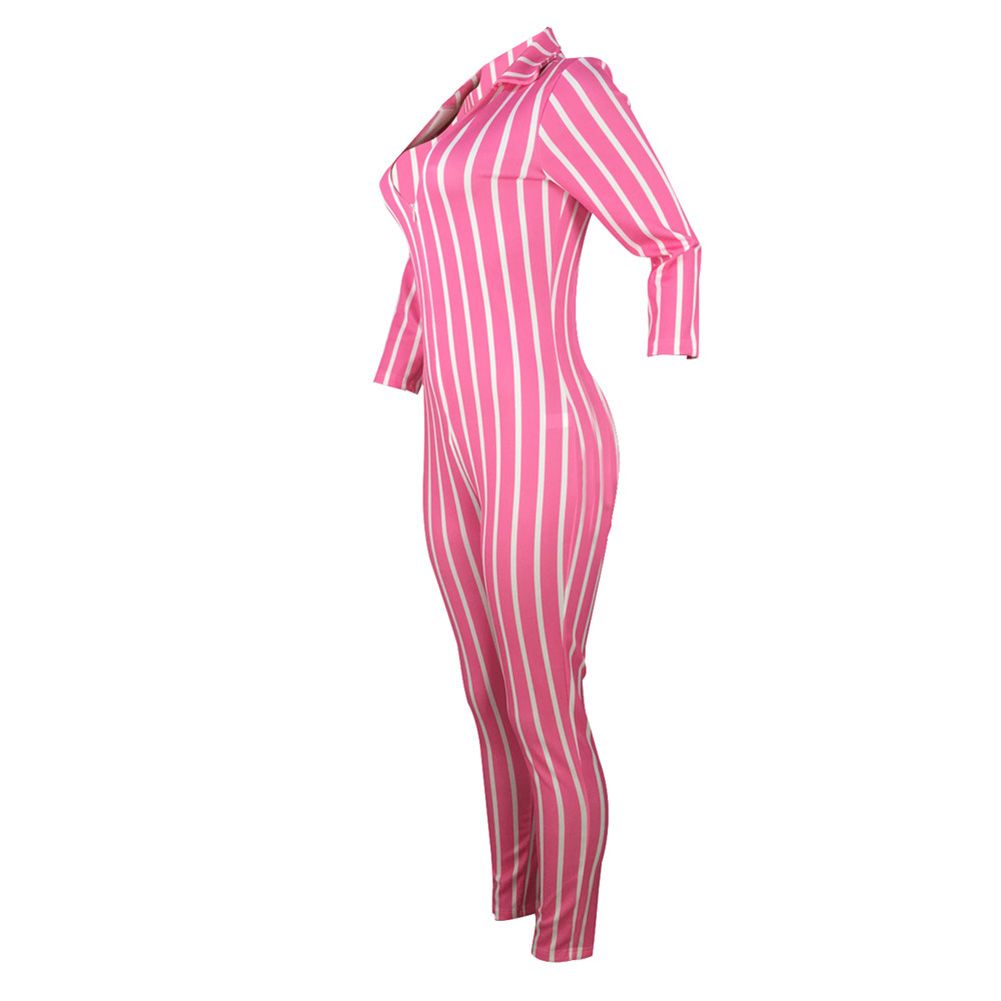 Women's Striped Printed Jumpsuit Fashion  Long Sleeve Deep V-neck Bodysuit Nightclub Outfit
