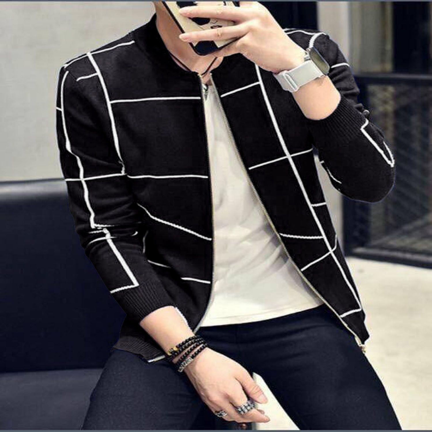 BF Fashion Striped Black colour stylish Jacket For Men