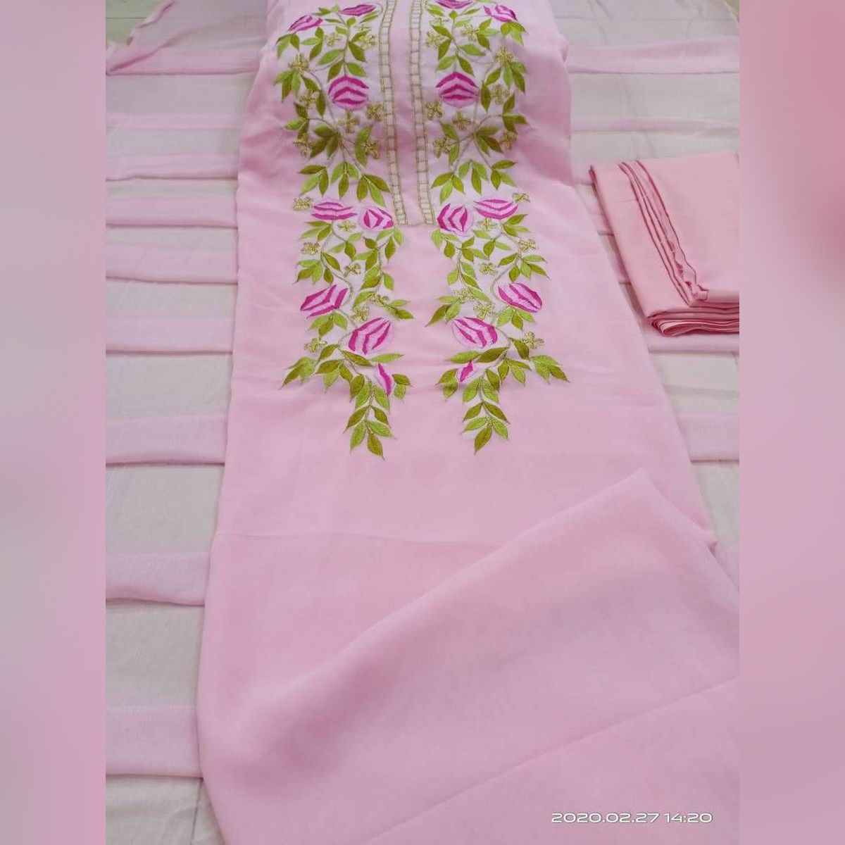 Indian Excellent Georgette/Jorjet Unstitched Embroidery and Karchupi Comfortable Salwar Kameez Three Piece for Women Shalwar Kamiz Dresses [3 piece]