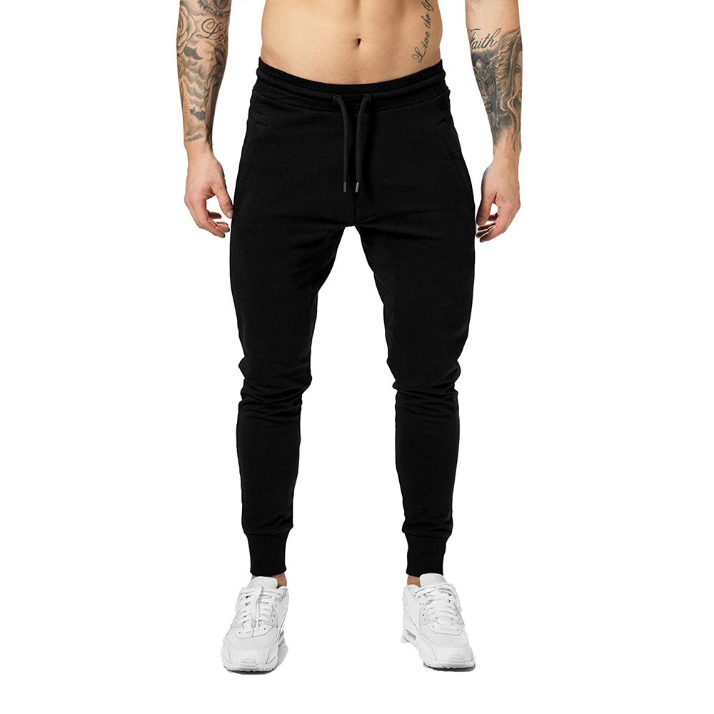 Black Cotton Slim Fit Sweat pant for Men