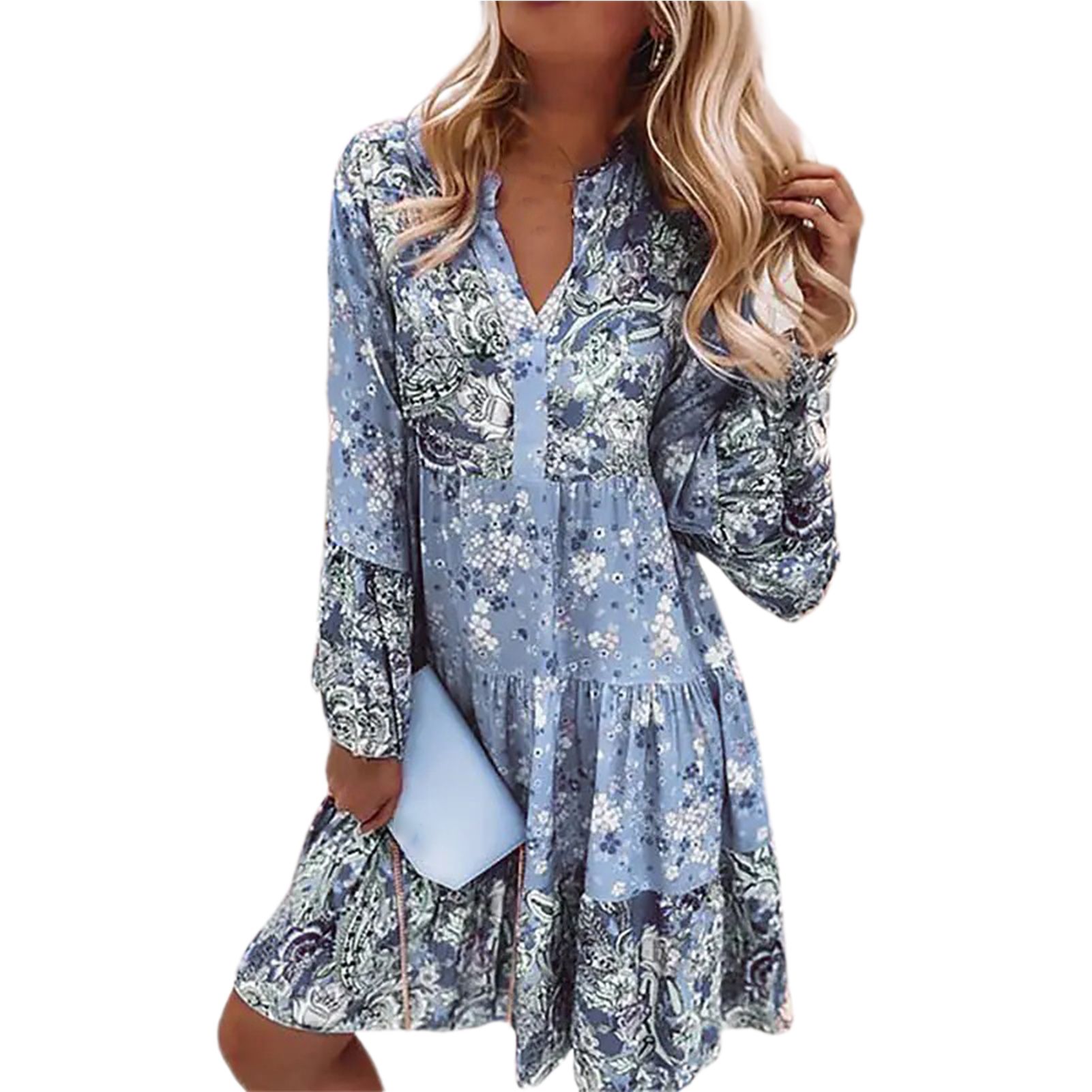 Party Dress Long Sleeve Printed A-Line Dress
