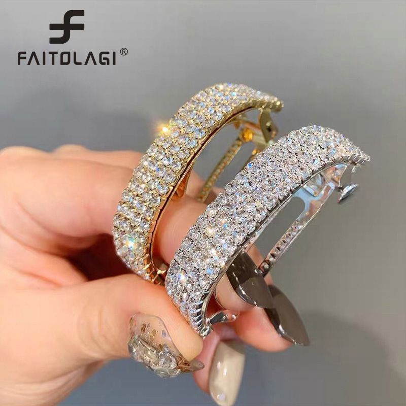 Rhinestone Women Ponytail Holders Hair Clips Elegant Simple Korean Style Girls Hairpins