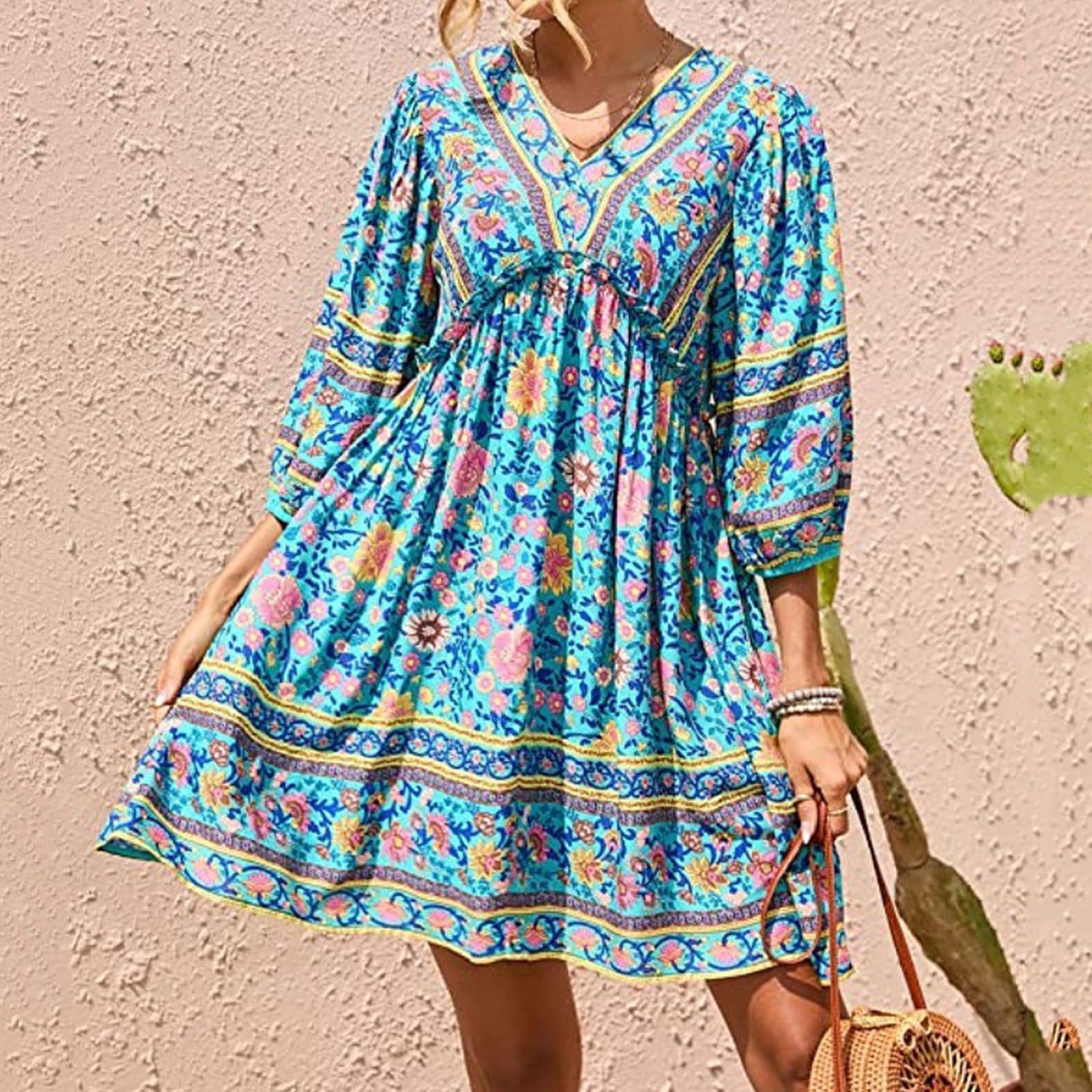 ni Dress Pleated 3/4 Sleeve Sweet Summer Dress