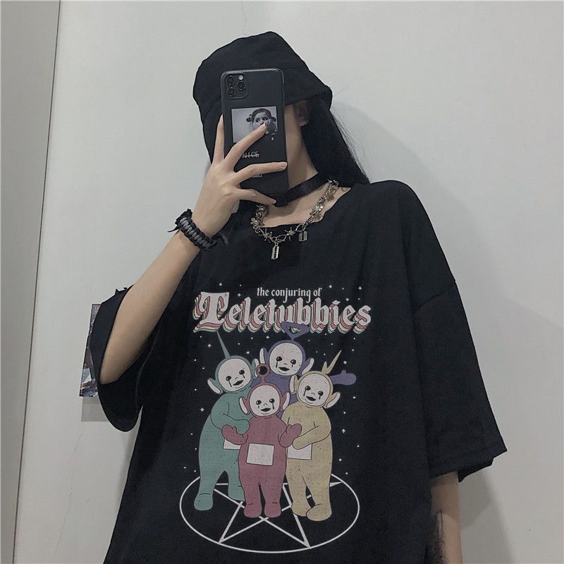 Women Funny Teletubbies T shirt Summer Top  Printed Harajuku Korean Clothes Oversized camiseta mujer tee shirt femme Tops