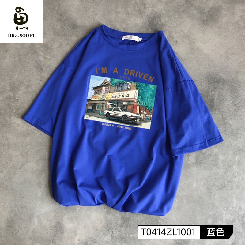 OIMG  Men'S T-Shirt Cotton Couple Harajuku Cartoon Anime O-Neck Loose Men And Women Short Sleeve 2021 Summer Ins Casual Five-Point Sleeve Oversize Tops