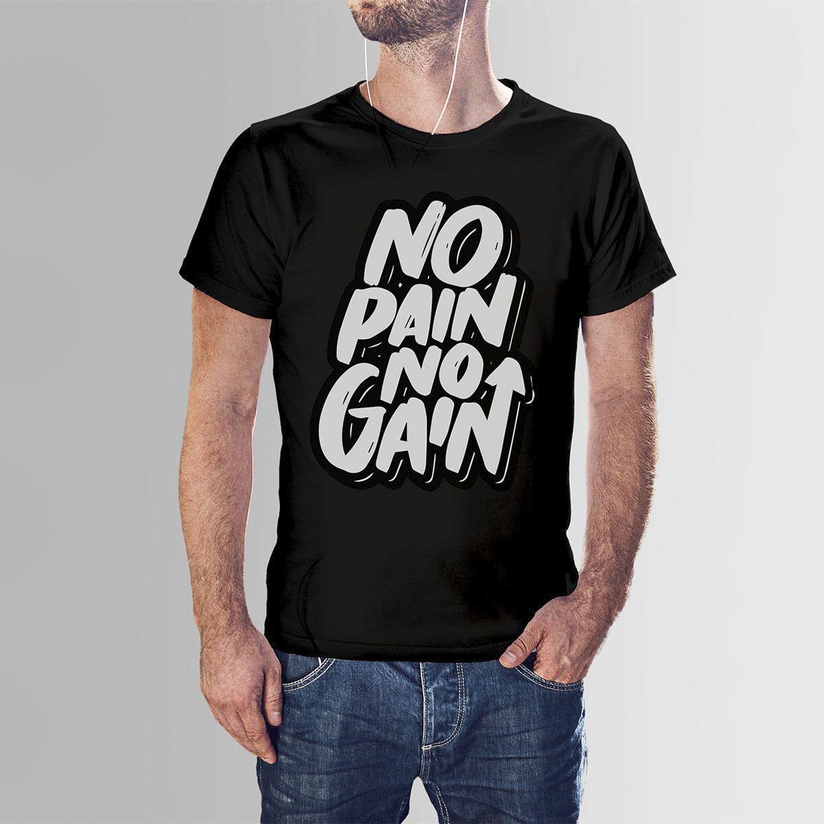 Black Cotton NO Pain NO Gain HNH  T-shirt For Men