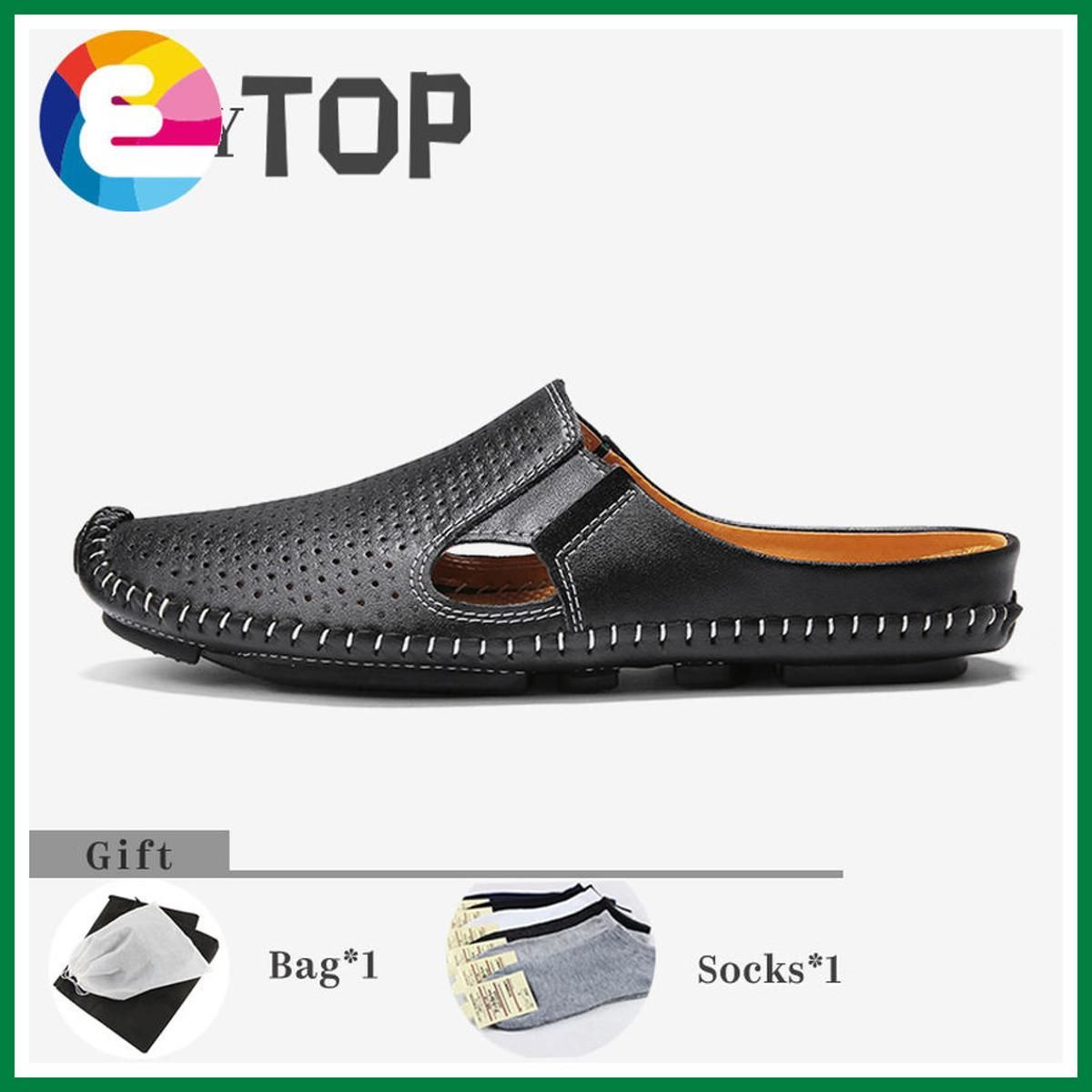 Fashion Men's Leather Breathable Half Loafers Casual Driving Shoes Business Shoes for Men Soft Sole Moccasins Kasut Lelaki (Black,Brown,White)