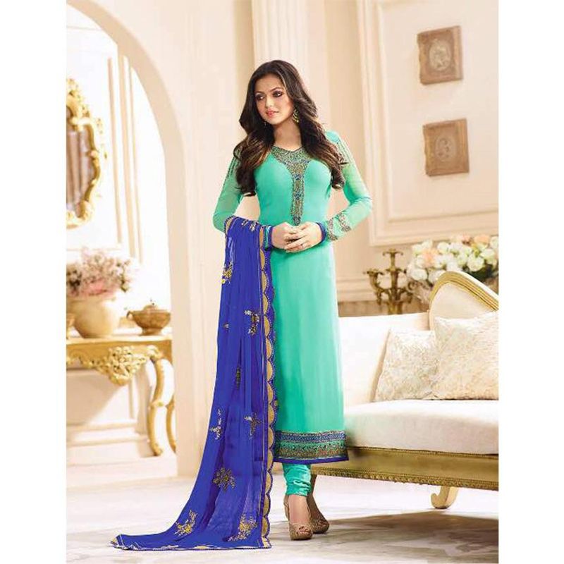 Cyan Georgette Unstitched Salwar Kameez for Women