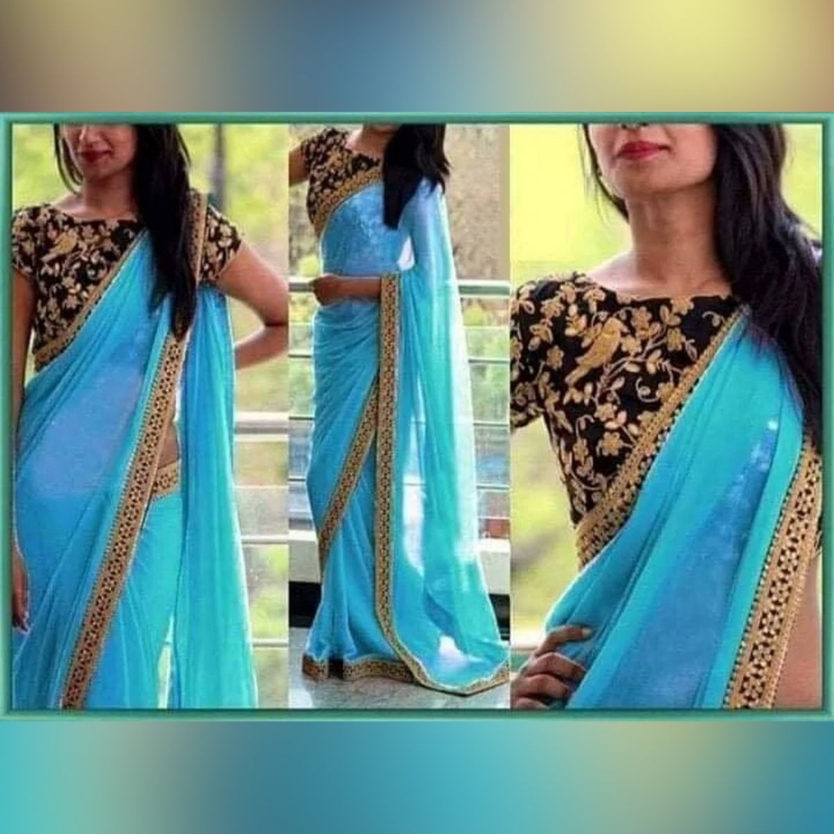 Indian Weightless Georgette Saree Pest  Color High Quality Embroidery Work On Blouse