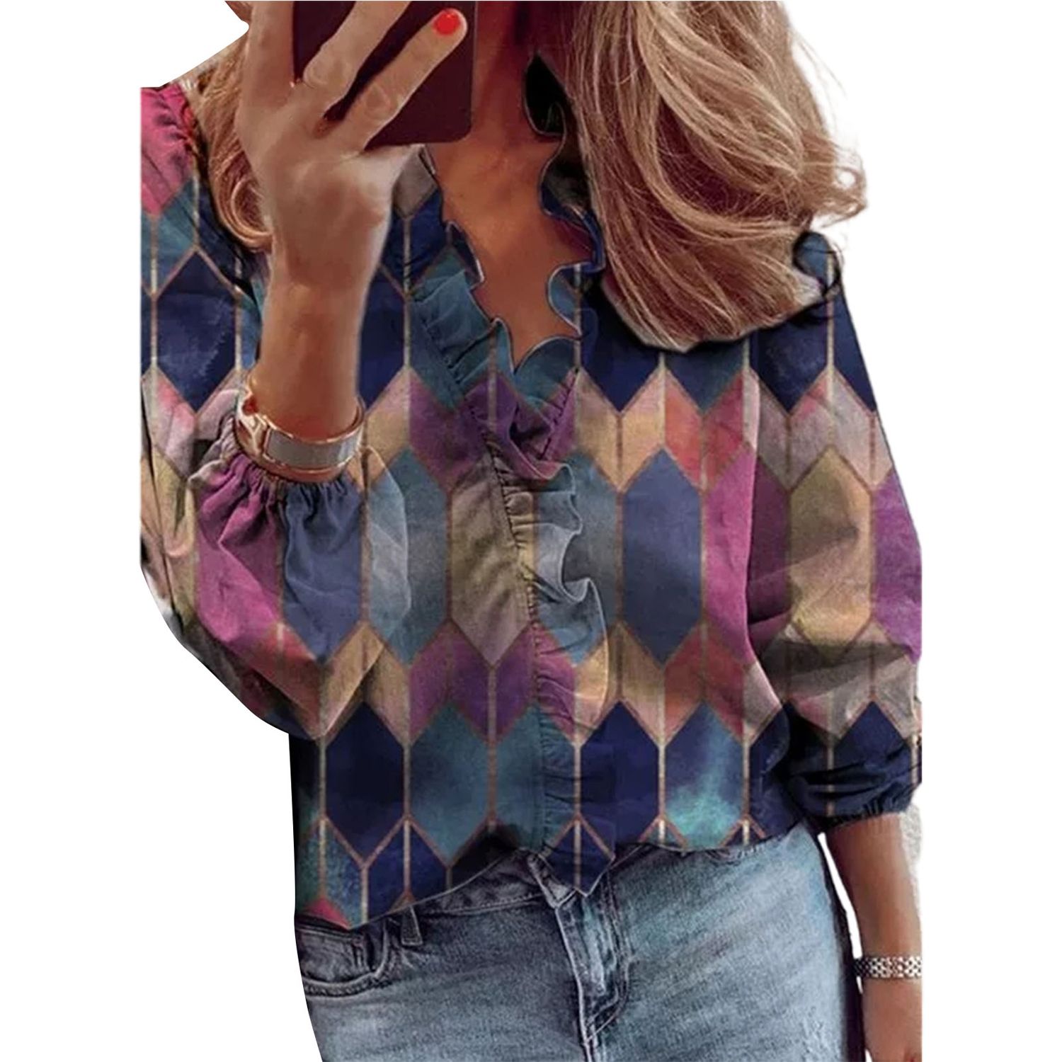 Shirt Top Le Collar Blouses Casual V Neck Sleeve Loose Shirt