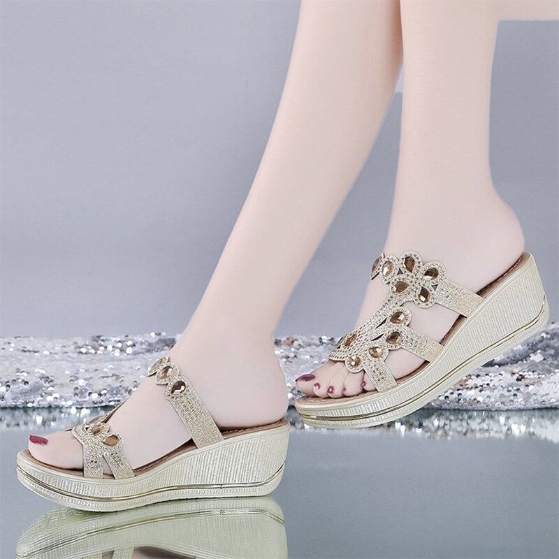 Wedges Sandals Women Sandals Summer Fashion High Heel Sandals Crystal Casual Ladies Shoes High Heels Rhinestone slippers
