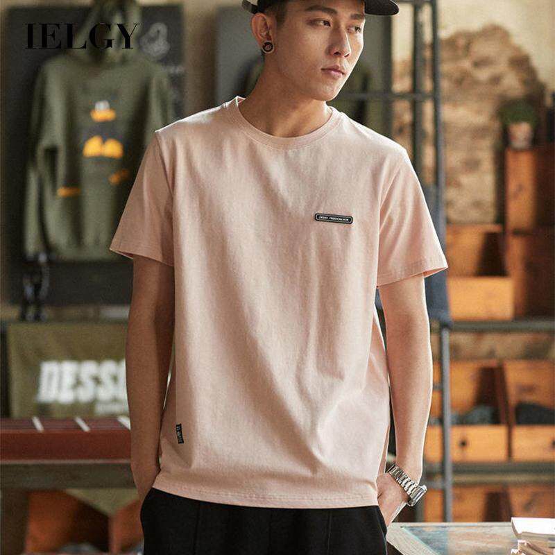 IELGY Hong Kong style men's short-sleeved t-shirt cotton print loose