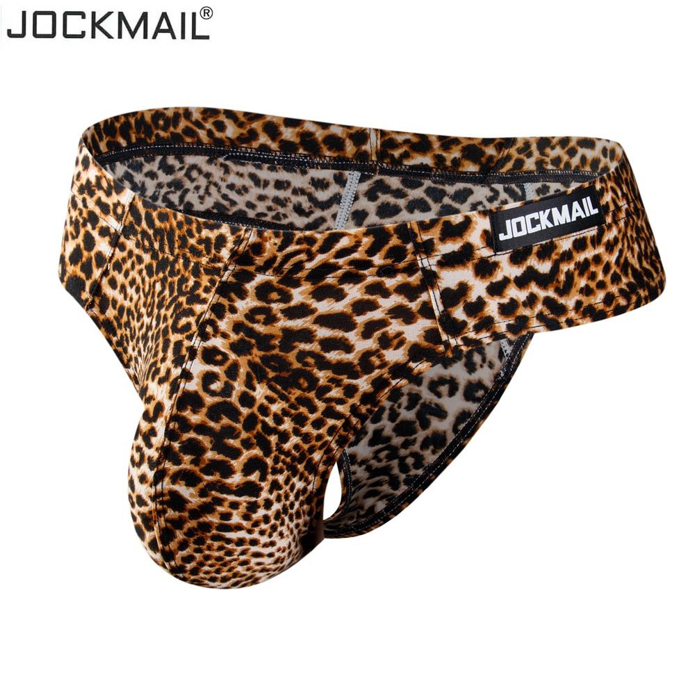 Jockmail Sexy Men  Brief Leopard Grain  Pouch Jockstrap G-strings Thong Cuecas Gay Male Panties Slip Homme