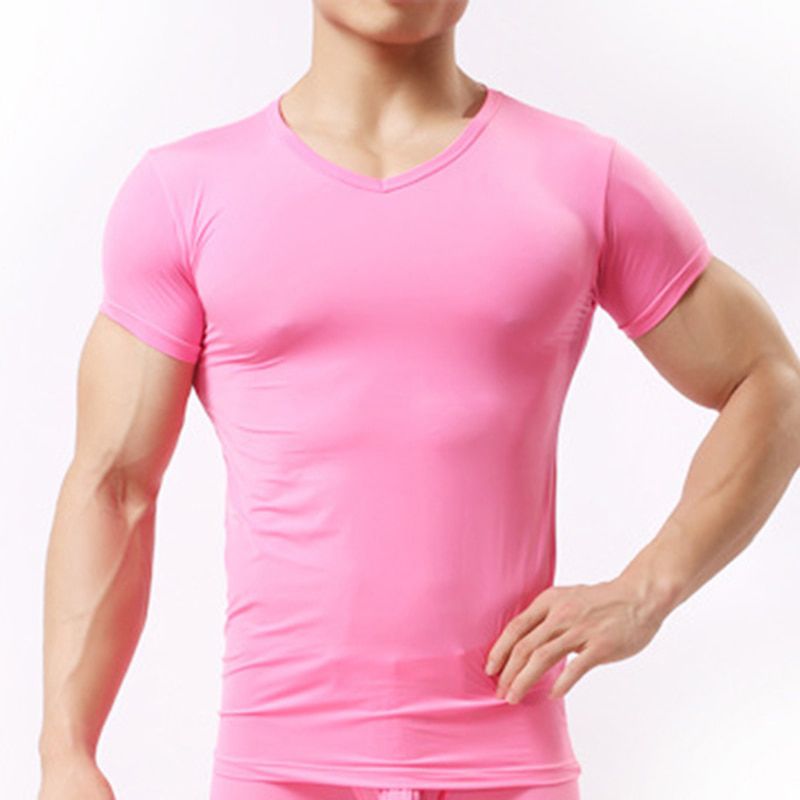 Men's Sheer Undershirts/Man Ice Silk Mesh See through Basics Shirts/Gay  Fitness Bodybuilding Underwear