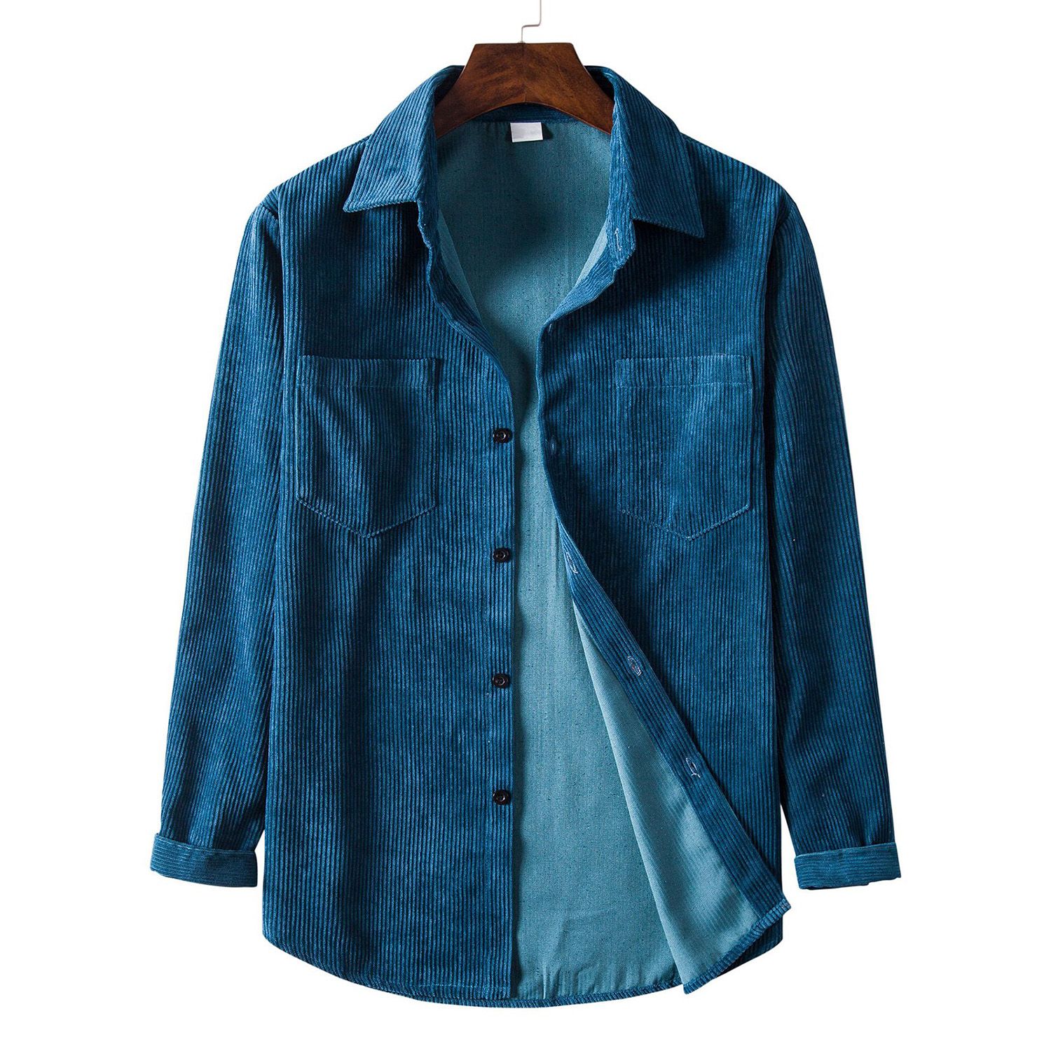 Long Sleeve Solid Color Shirt Coat All-matched Two Pockets Turn-down Collar Corduroy Shirt Male Outwear