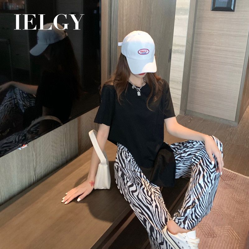 IELGY Irregular slimming t-shirt suit casual trousers wide-leg pants fashion two-piece women