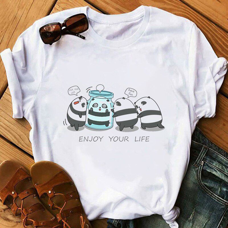 Streetwear Women T Shirt 2021 New Cartoon Panda Print O-Neck t shirt Female Summer Causal O Neck Short Sleeve Graphics Tee