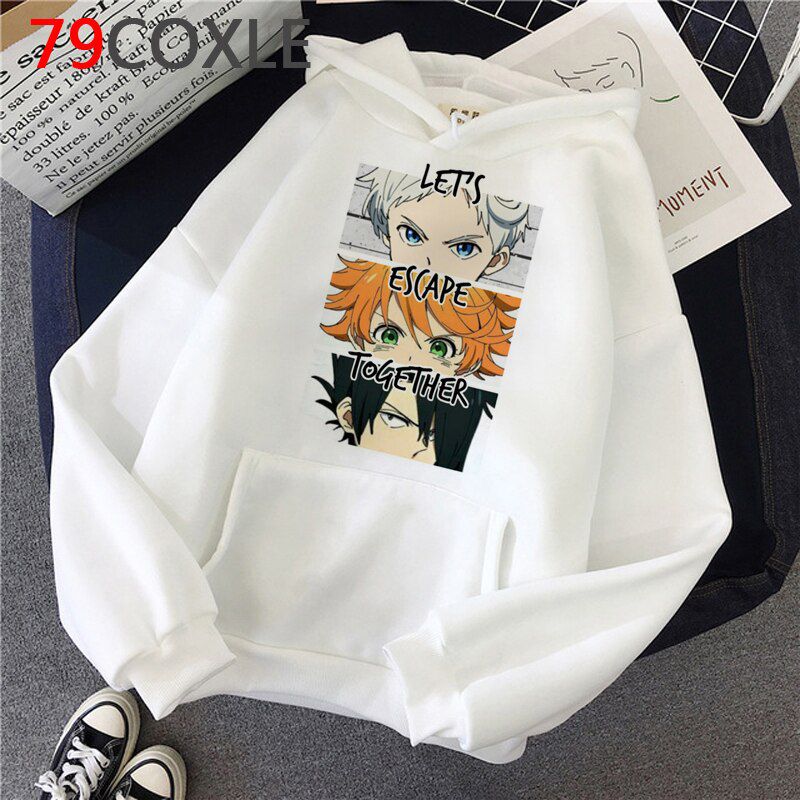 The Promised Neverland Hoodies Sweatshirt Men Harajuku Japanese Anime Hoodies Streetwear Emma Norman Ray Graphic Hooded Male