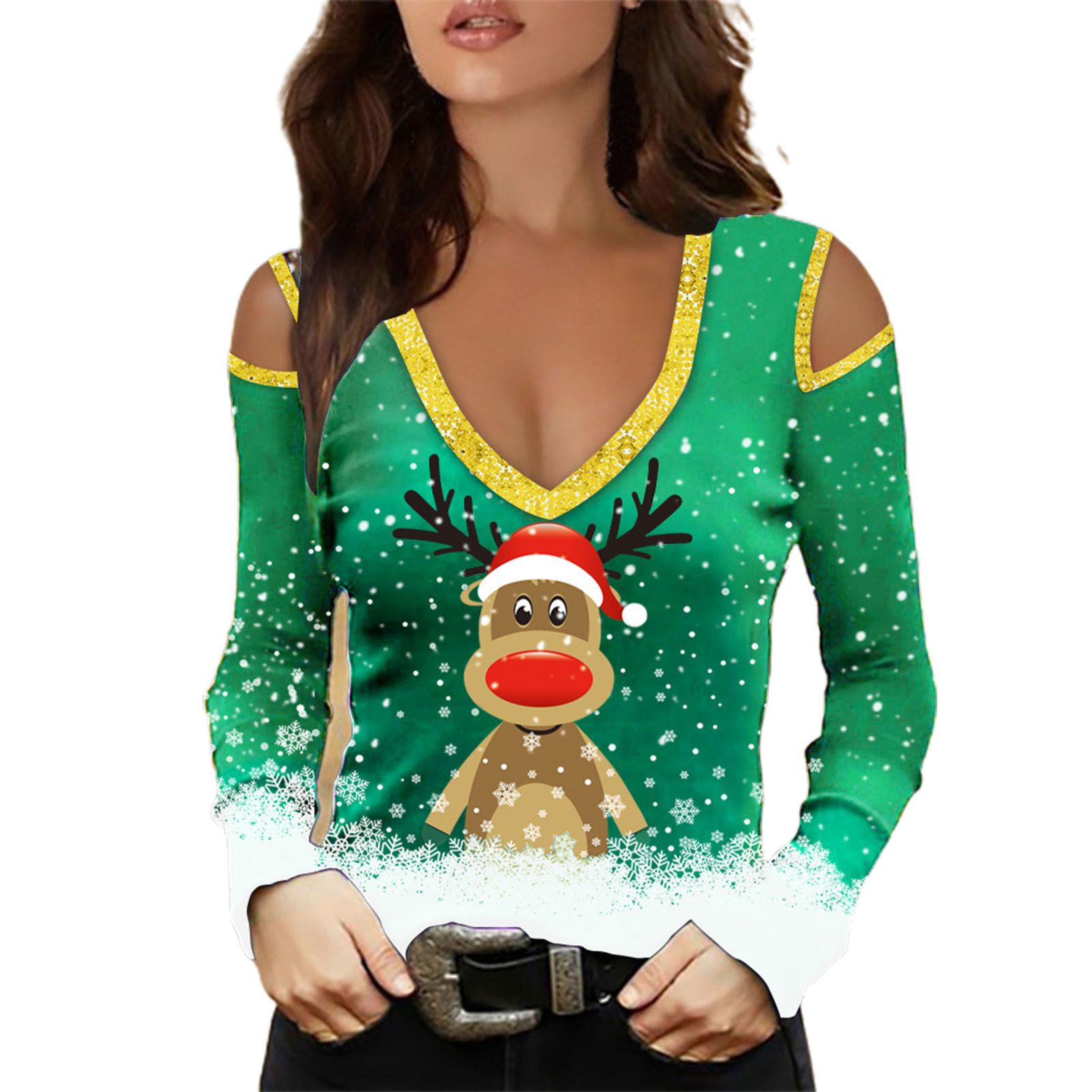 Autumn Blouse Deep V Neck Flared Sleeve Christ Women Top