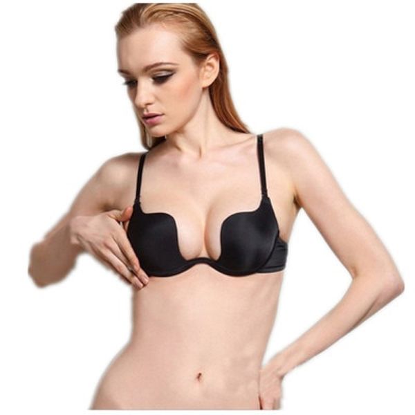 Women Deep U Low Cut Push Up Bra Top Design Invisible Convertible Bra Match For Backless Cloth Brassiere