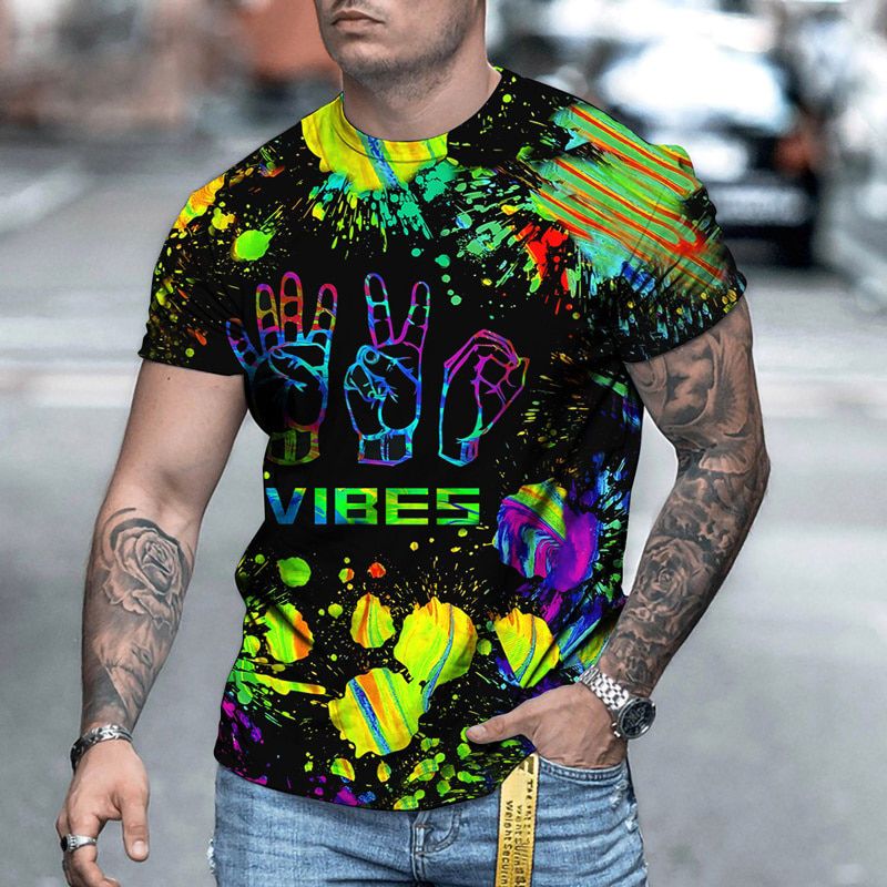 Summer Crew Neck 3D Colorful T-Shirt for Men Full Printed Tees Short Sleeve Tops Summer Casual Shirts Men Clothing Tops Tee 6XL