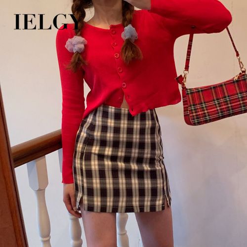 IELGY skirt A-line skirt high waist short skirt lattice bag hip skirt female ins tide