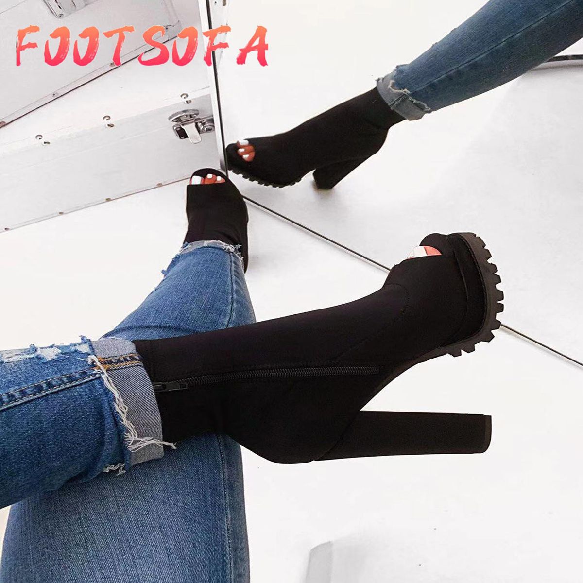 Women's Peep Toe Square Heel Club large size Sandals