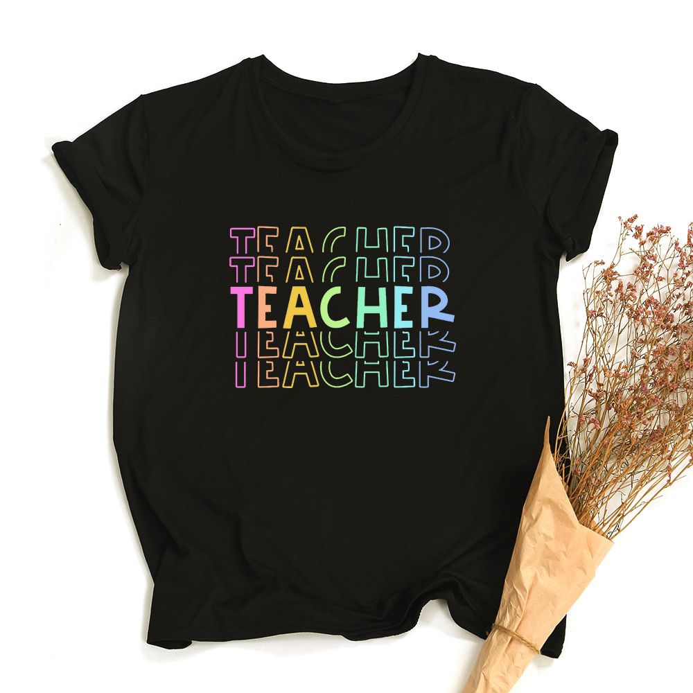Teach Love Rainbow Print White T-shirt Teacher Life Short Sleeve Harajuku Aesthetic Women Quotes Gift Graphic T Shirts Clothes