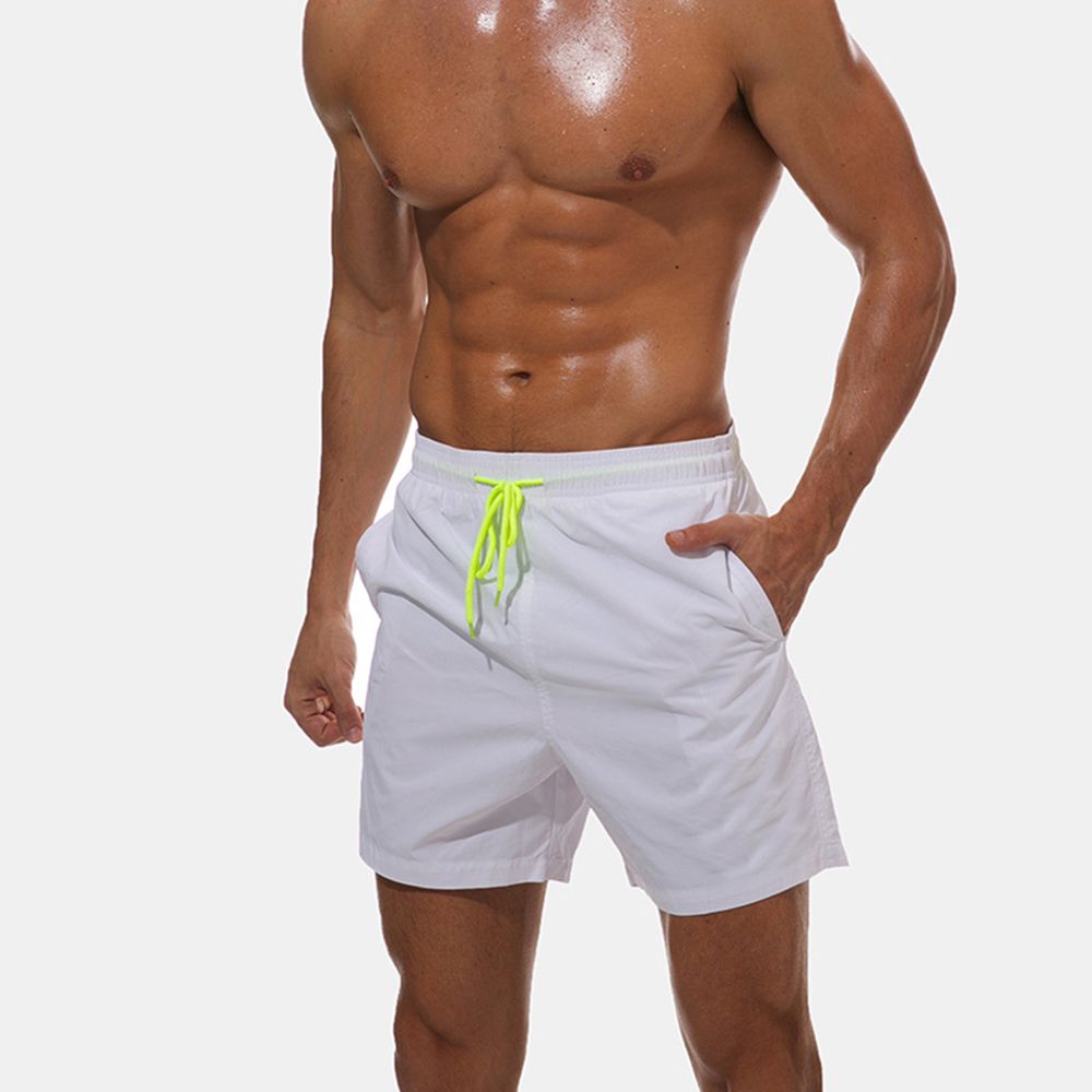 Men Summer Beach Shorts Pants Plus Size Solid Color Drawstring Swimming Trunks