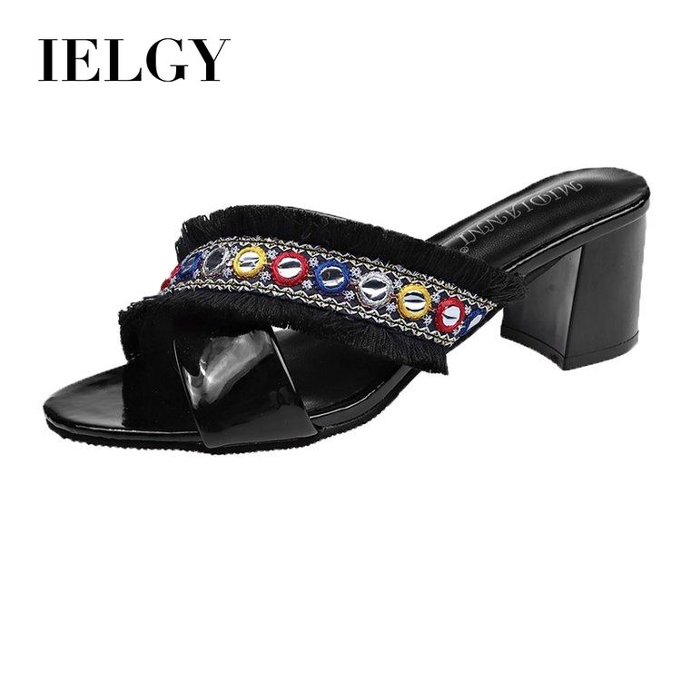 IELGY Heel Sandals Women Fashion Open Toe Wild Trend Pure Color 7cm Heel Slippers